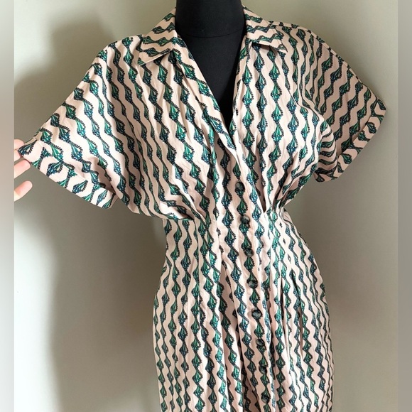 NWT Saloni Riya Ocean Stripe Seashell Print Stretch Cotton Pleated Mini Dress - Picture 5 of 14